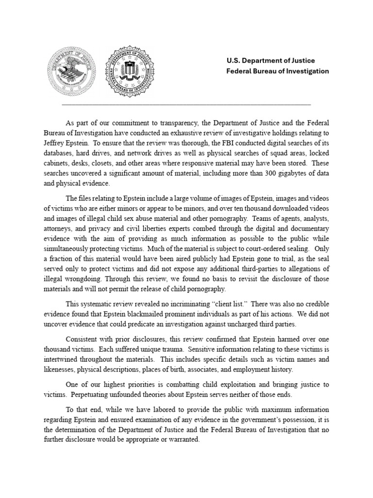 Epstein Investigation Findings Summary | PDF | Federal Bureau Of ...