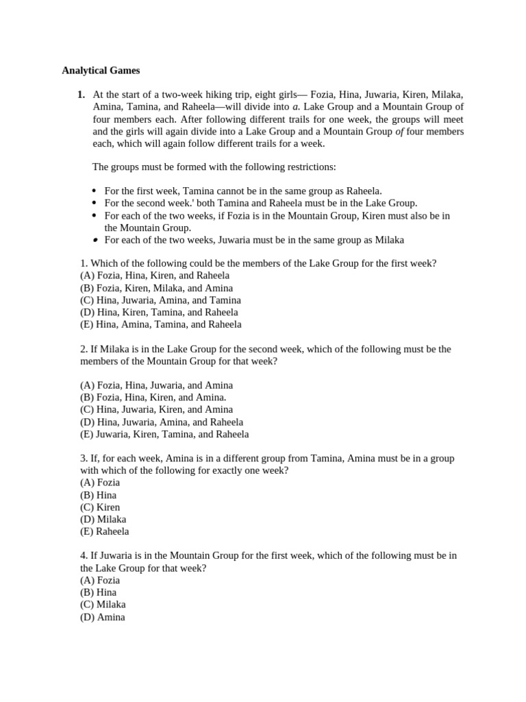 Analytical Grouping and Scheduling Puzzles | PDF | Quadratic Equation