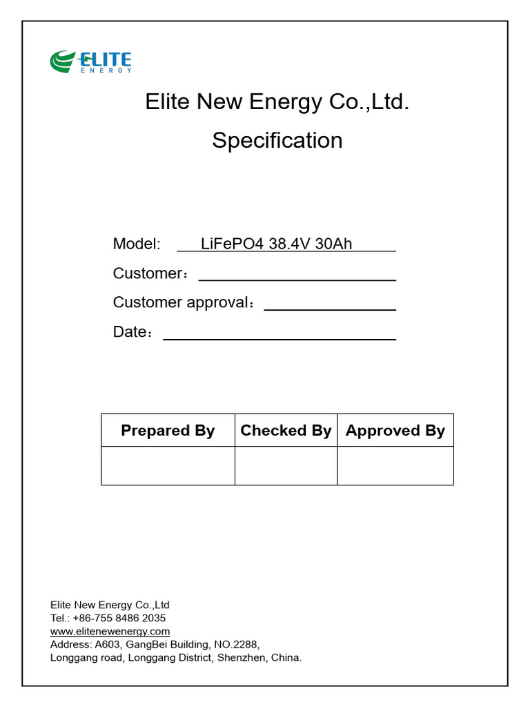 LiFePO4 38.4V 30Ah Battery Specification | PDF | Electric Power ...