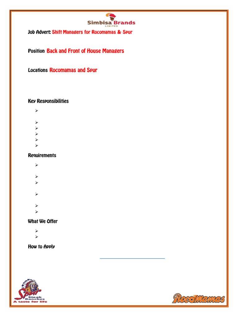 Job Advert Shift Manager | PDF