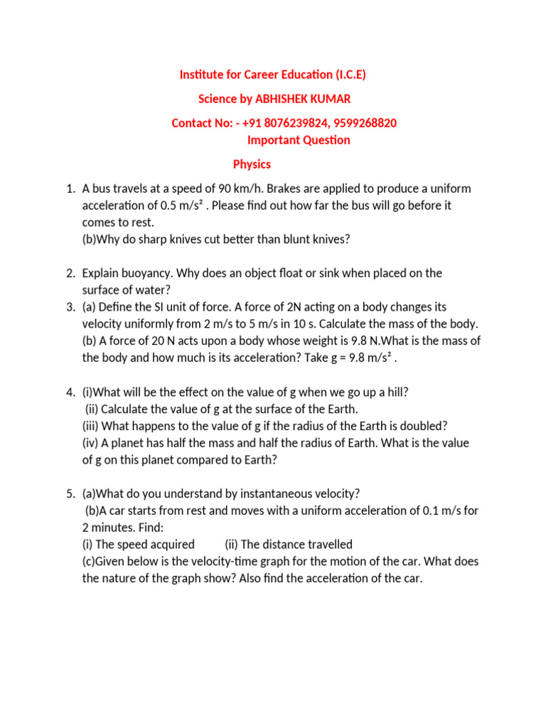 Bus Deceleration Calculation in Physics | PDF | Atoms | Chemical Elements