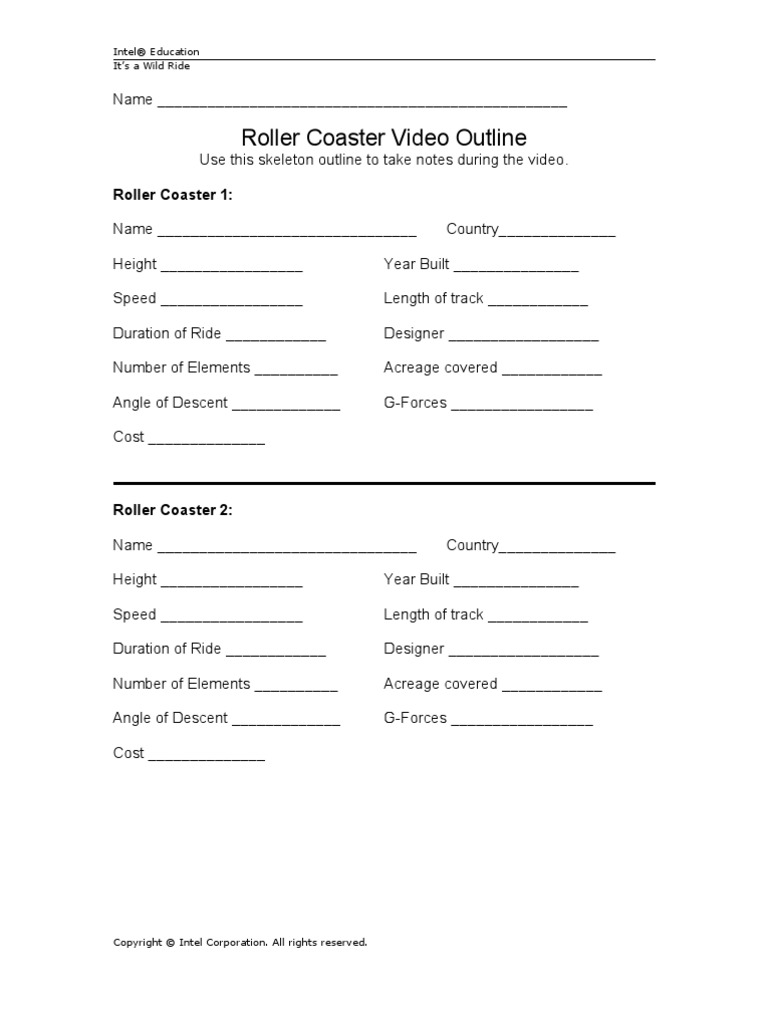 Roller Coaster Video Outline | PDF | Amusement Ride Introductions ...