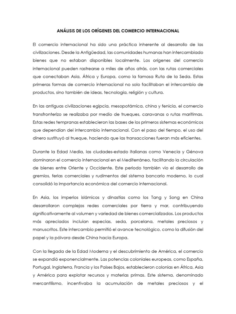 Orígenes y evolución del comercio internacional | PDF | Comercio | El ...