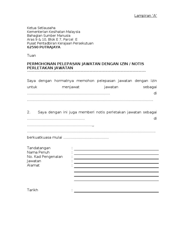 Borang Notis Perletakan Jawatan  PDF