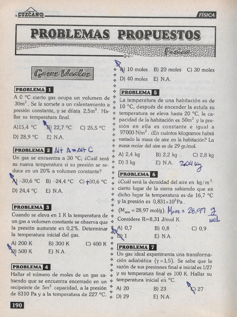 Problemas de Termodinámica y Gases Ideales | PDF | Cantidad | Física ...