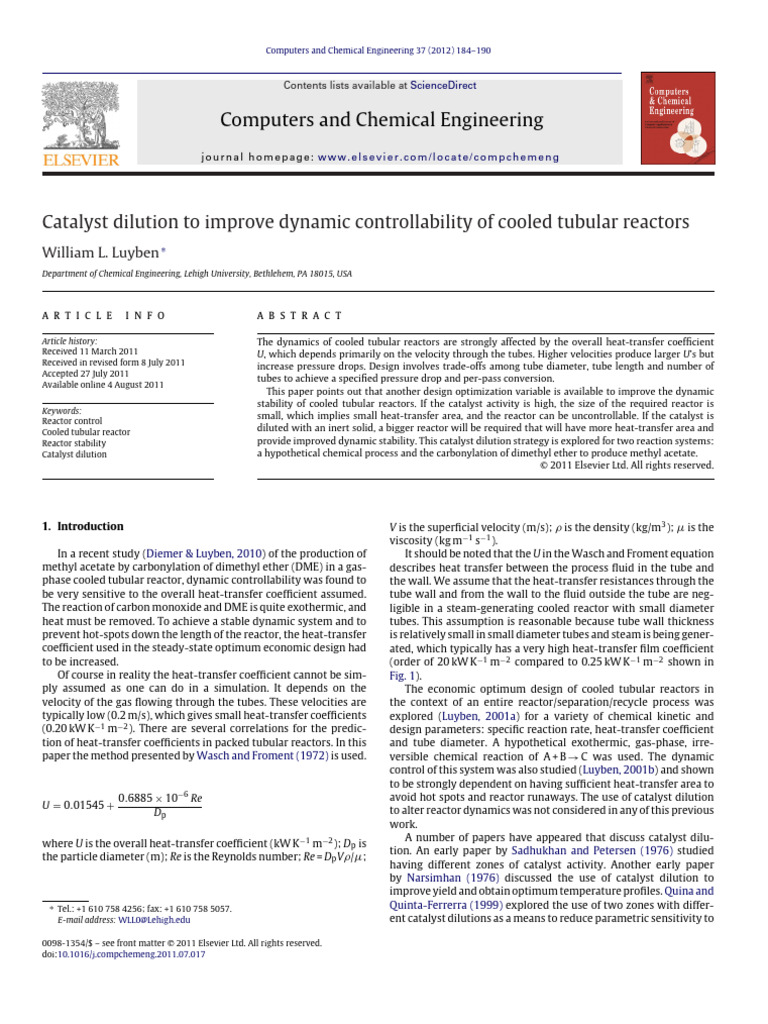 Catalyst Dilution in Cooled Reactors | PDF | Chemical Reactor ...