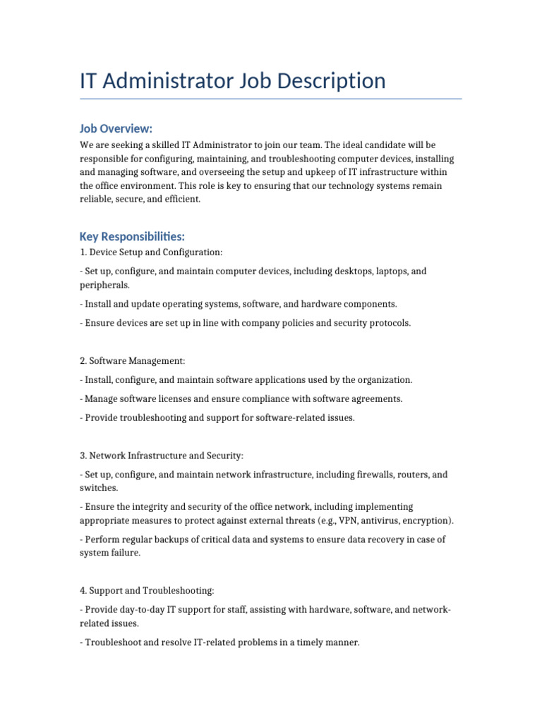 IT Administrator Job Responsibilities | PDF | Computer Network ...