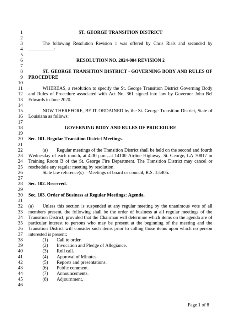 St. Transition District Rules PDF Agenda (Meeting) Government