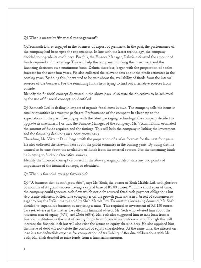 Financial Management Practice Questions | PDF | Debt | Equity (Finance)