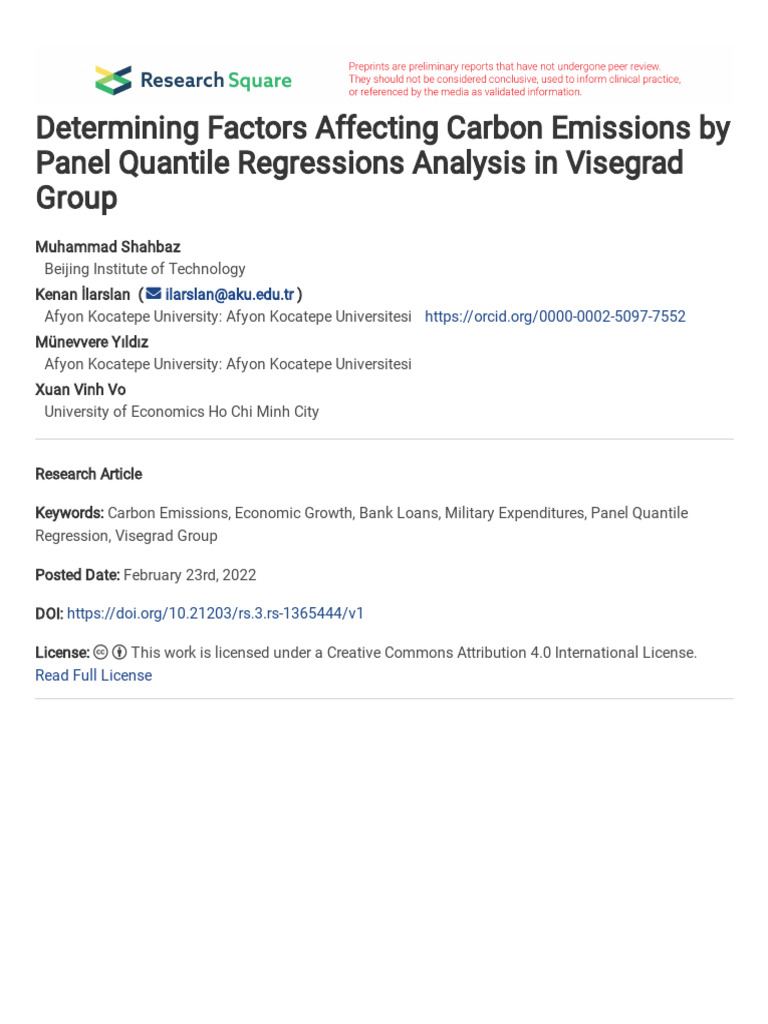 Factors Influencing Carbon Emissions in Visegrad | PDF | Fixed Effects ...