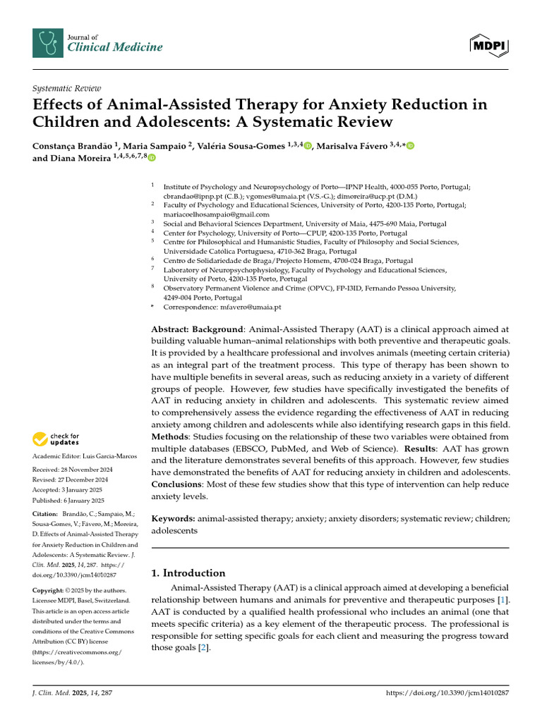 Effects of Animal-Assisted Therapy For Anxiety Reduction in Children ...