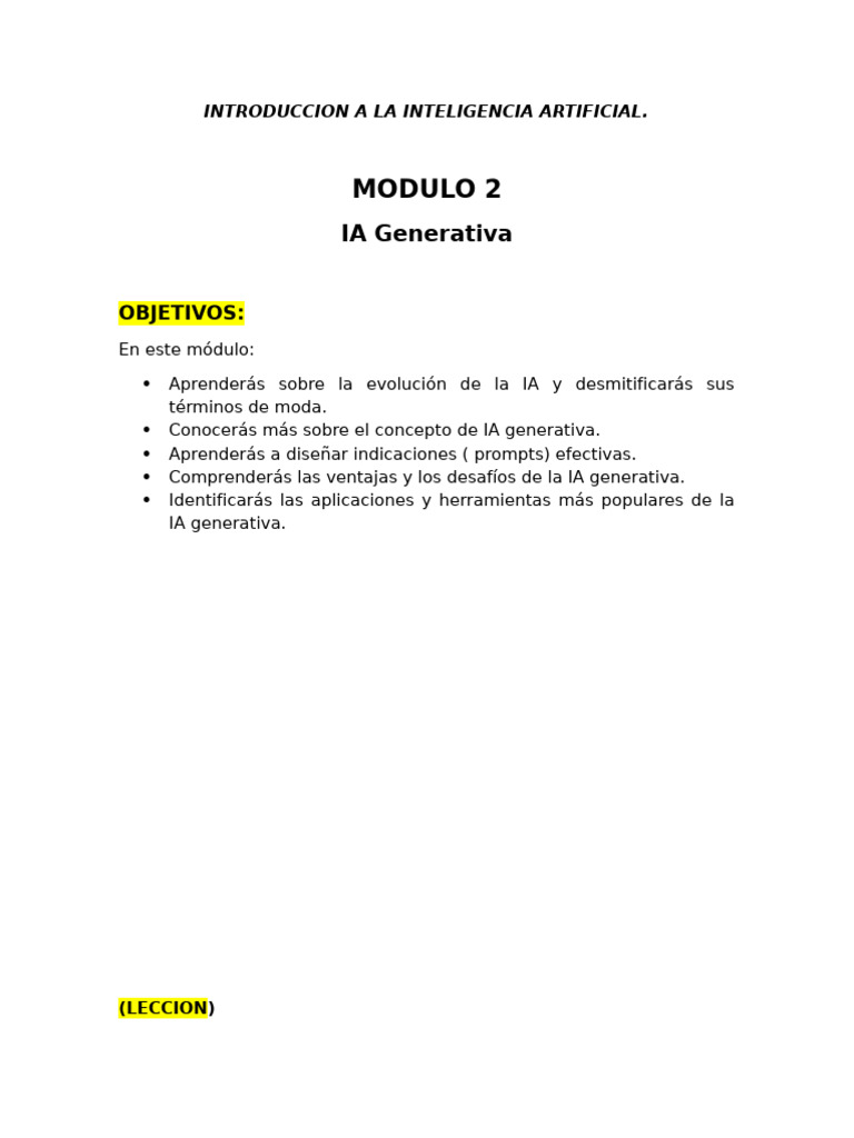 Modulo 2: IA Generativa | PDF | Inteligencia artificial | Inteligencia ...