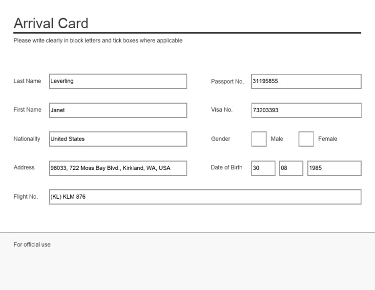 Arrival Card Information Template | PDF