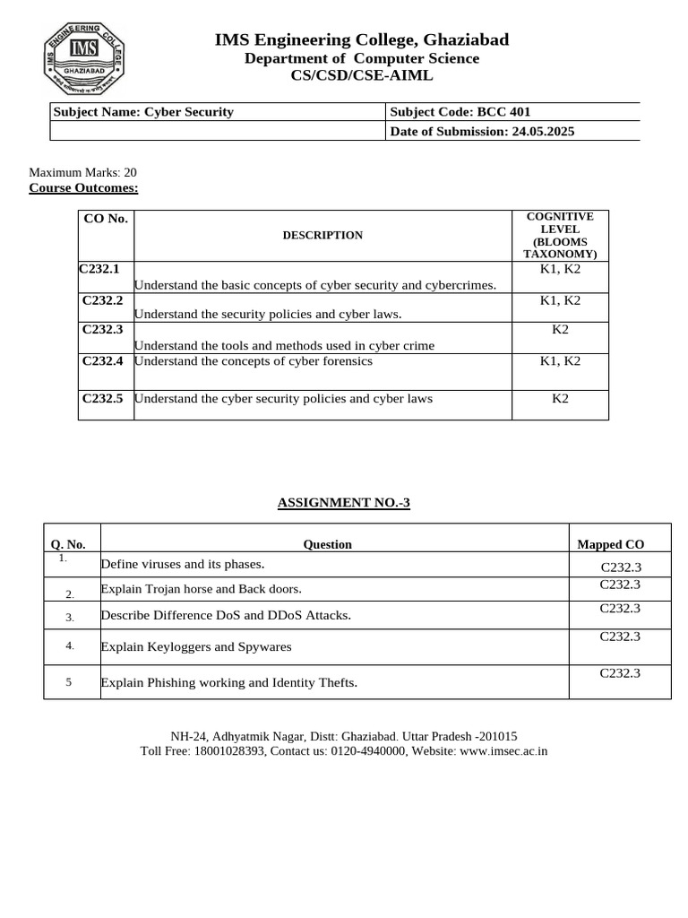 Cyber Security Assignment Questions | PDF | Security | Computer Security