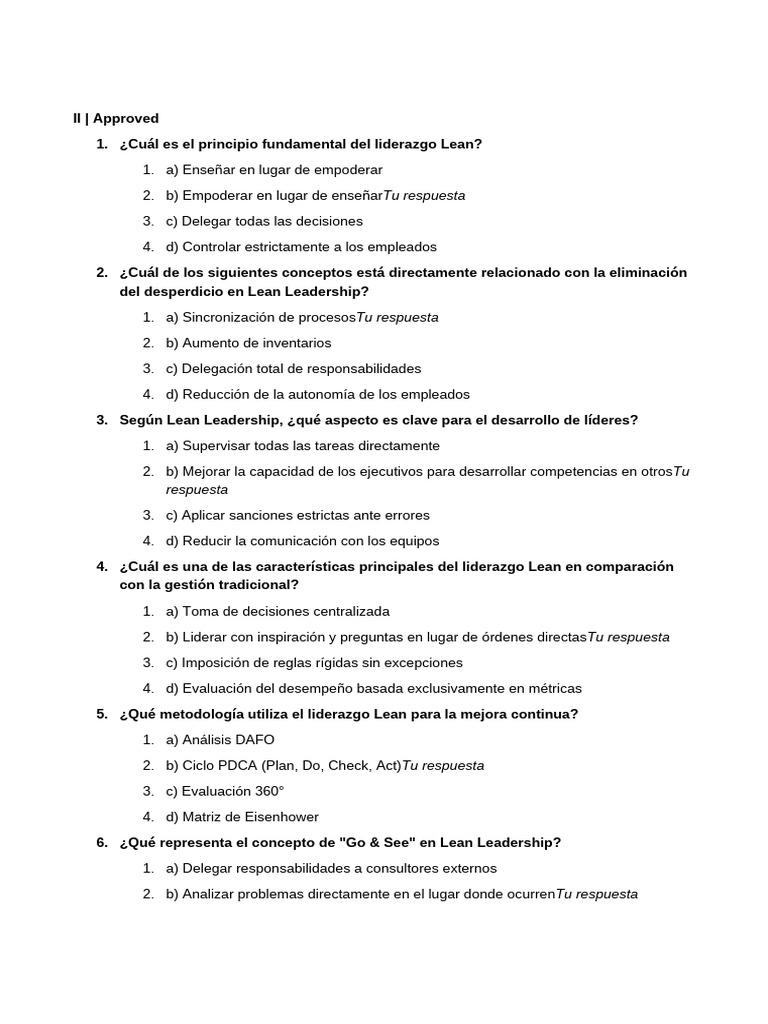 Lean Examen | PDF | Liderazgo | Toma de decisiones