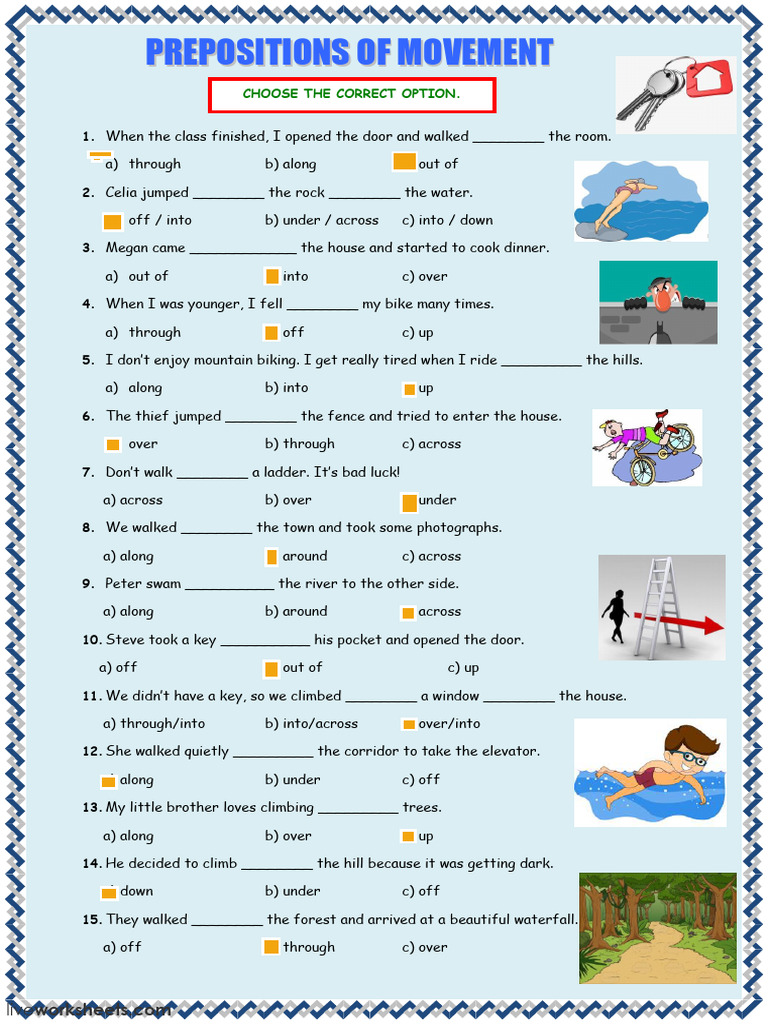 Prepositions of Movement Exercises | PDF