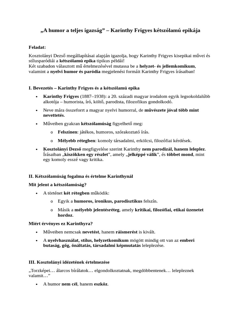 A Humor A Teljes Igazság-Karinthy | PDF