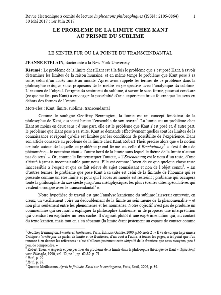 Limites de la raison chez Kant | PDF | Emmanuel Kant | Critique de la ...