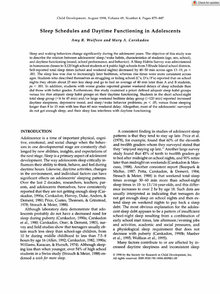 Adolescent Sleep Patterns and Daytime Impact | PDF | Sleep | Psychology
