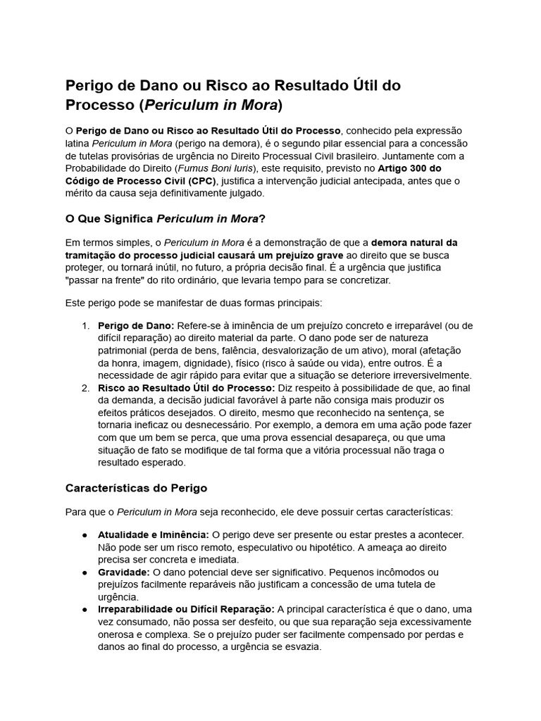 Periculum in Mora: Urgência no Processo Judicial | PDF | Falência ...