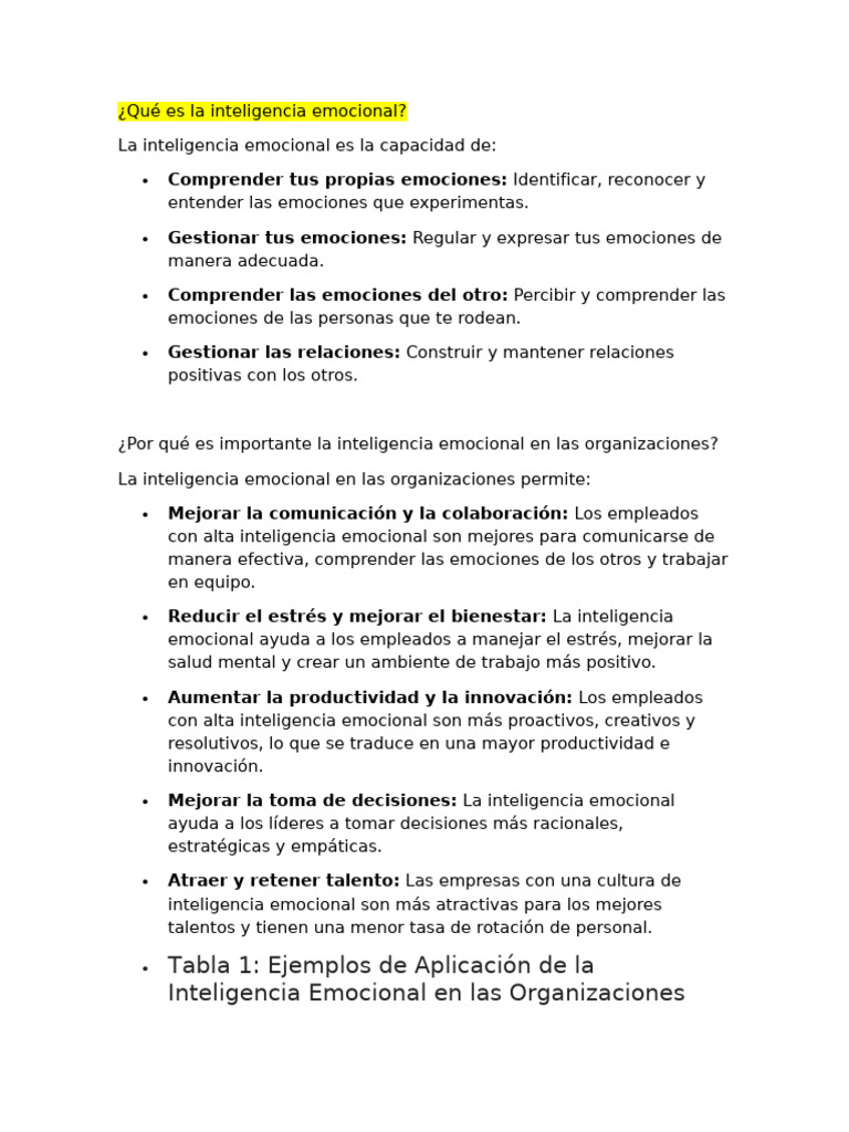 Importancia de la Inteligencia Emocional | PDF | Las emociones ...