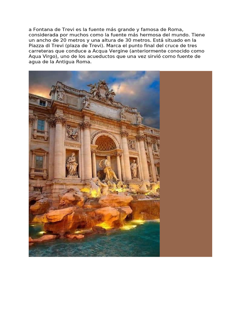 A Fontana de Trevi Es La Fuente Más Grande y Famosa de Roma | PDF