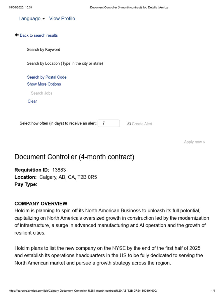 Document Controller (4-Month Contract) Job Details - Amrize | PDF ...