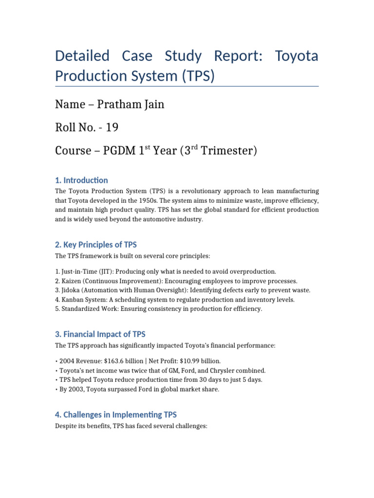 Toyota Production System Case Study | PDF