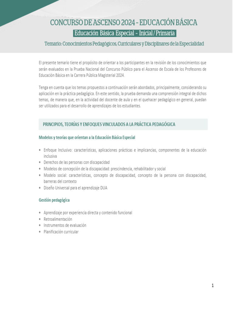 Temario Concurso Ascenso Educación Básica 2024 | PDF | Educación ...