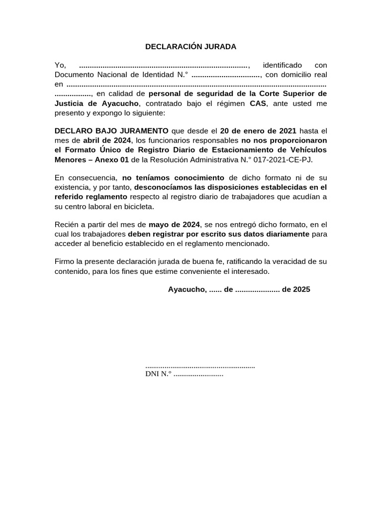 Declaración Jurada de Personal de Seguridad | PDF