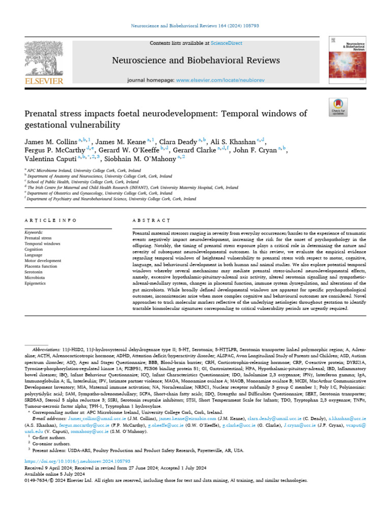 Prenatal Stress and Neurodevelopment Risks | PDF | Stress (Biology ...