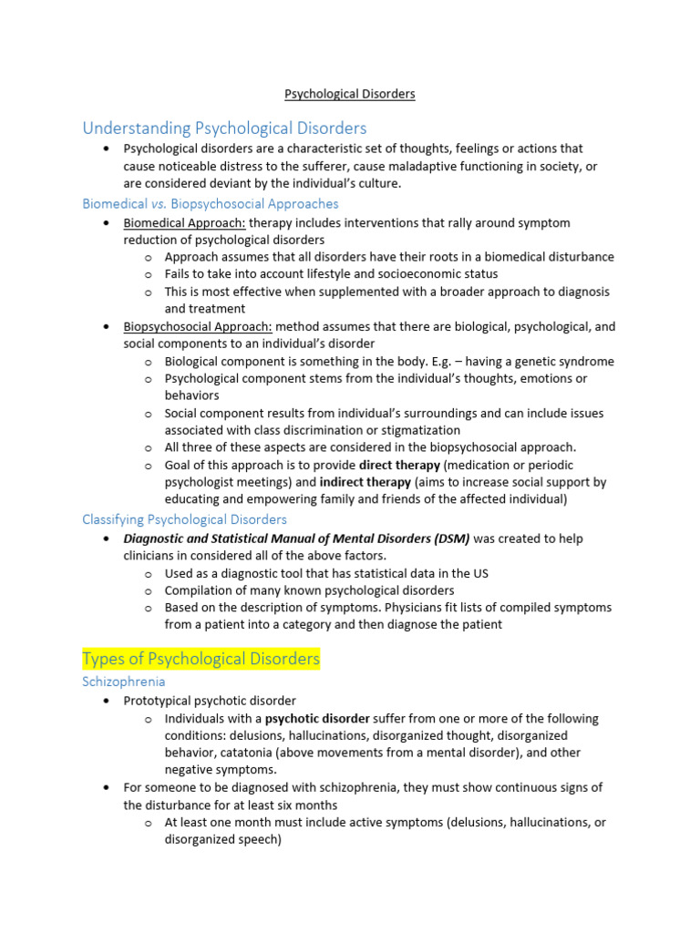 Overview of Psychological Disorders | PDF | Mental Disorder ...