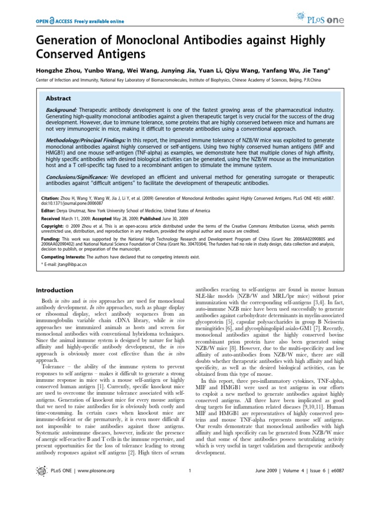 Generation of Monoclonal Antibodies Against Highly Conserved Antigens ...
