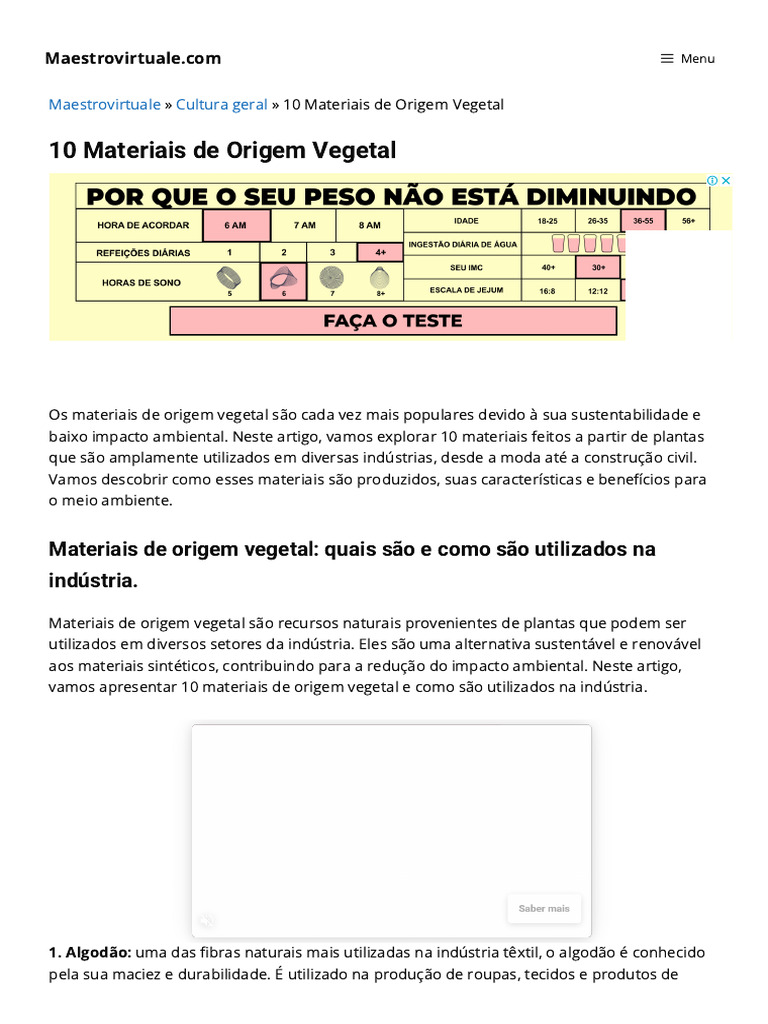10 Materiais Sustentáveis de Origem Vegetal | PDF | Vitamina | Fibra ...