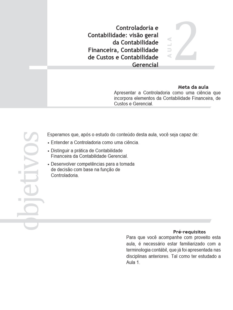 Controladoria e Contabilidade: Visão Geral | PDF | Contabilidade | Custo