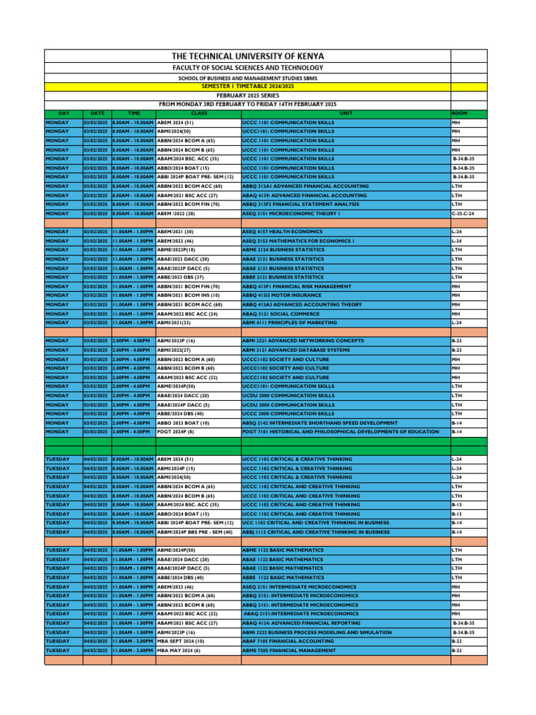 2025 Semester 1 Class Timetable | PDF | Business | Economies