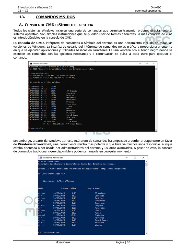 Comandos MS-DOS en Windows 10 | PDF | Interfaz de línea de comando ...
