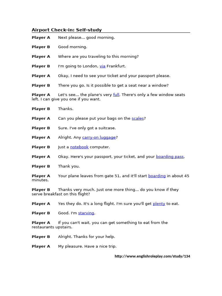 Airport Check-in Role Play Dialogue | PDF