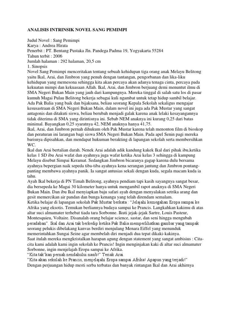 Analisis Intrinsik Novel Sang Pemimpi Pdf