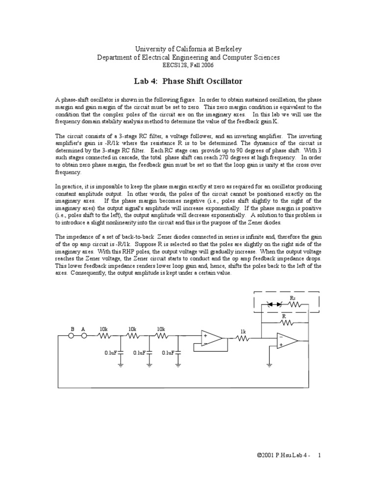 Lab 4: Phase Shift Oscillator | PDF | Electronic Oscillator | Amplifier