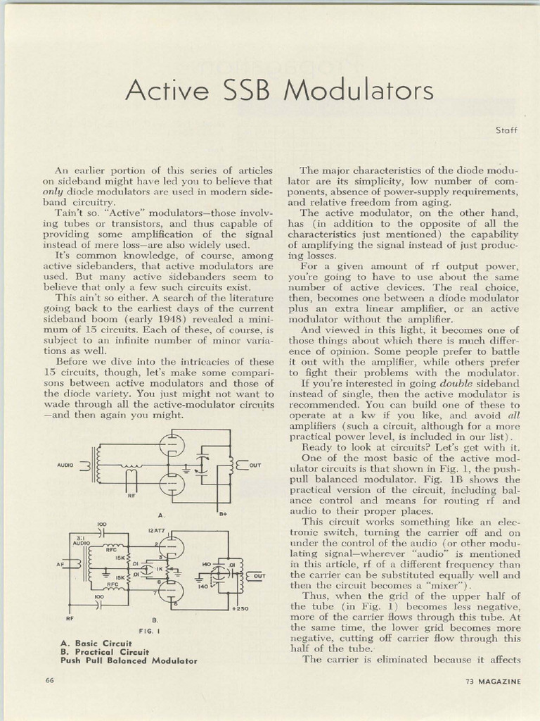 Active SSB Modulators Explained | PDF | Amplifier | Vacuum Tube