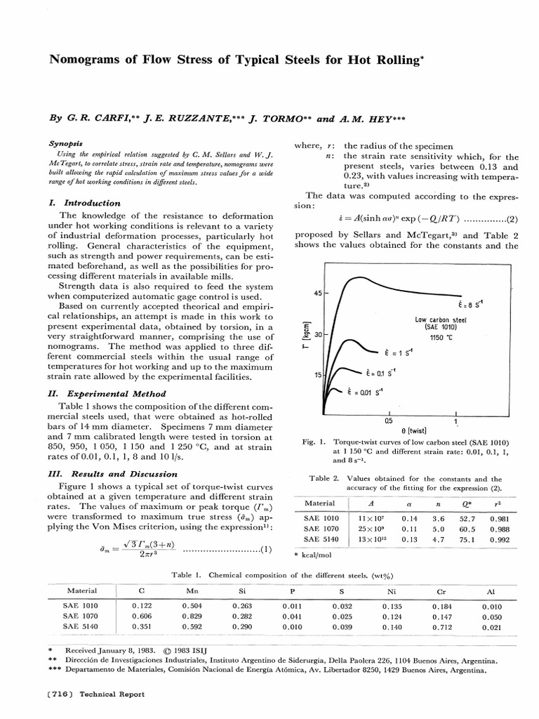 Nomograms for Steel Flow Stress in Hot Rolling | PDF | Deformation ...
