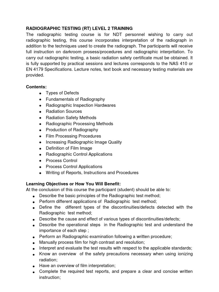 RT Level 2 Training Course Overview | PDF | Nondestructive Testing ...
