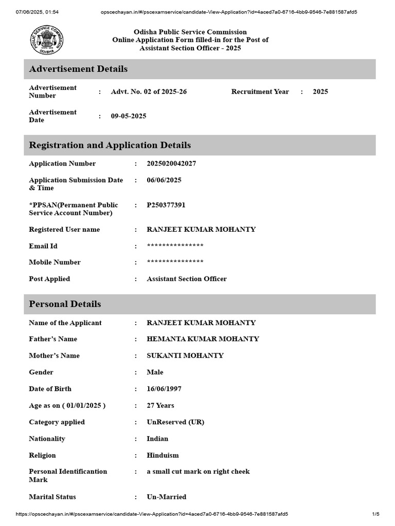 OPSC ASO Application Details 2025 | PDF | Diploma