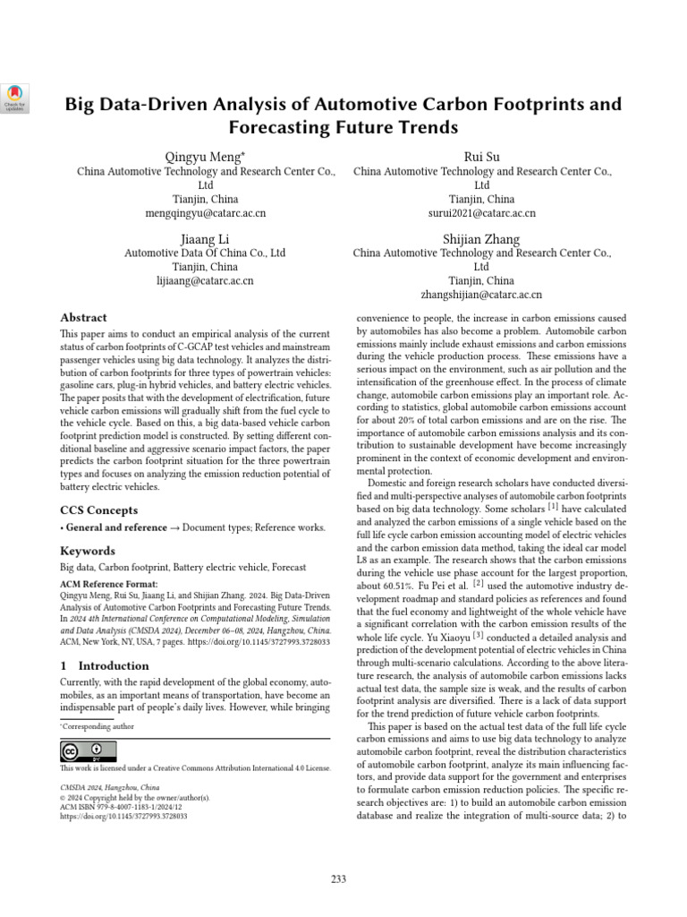 Big Data Analysis of Automotive Carbon Footprints | PDF | Carbon ...