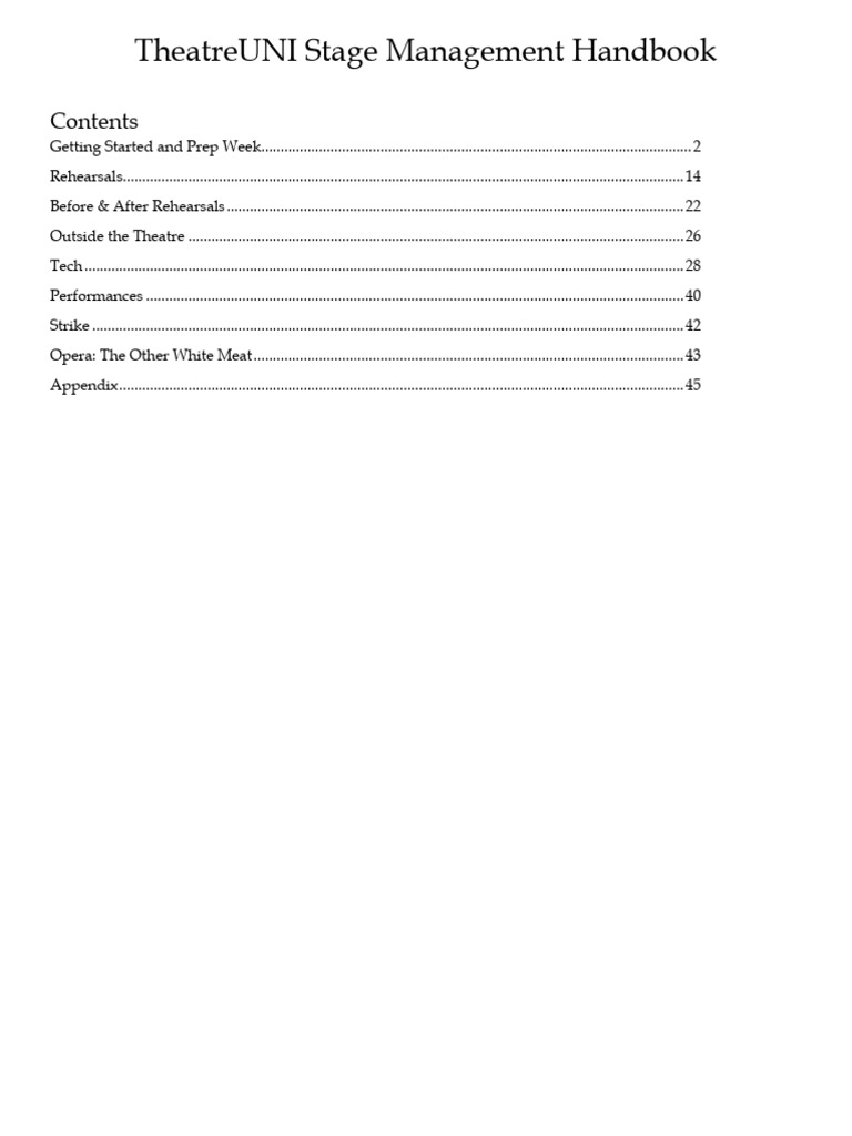 Stage Management Handbook | PDF | Typefaces | Audition
