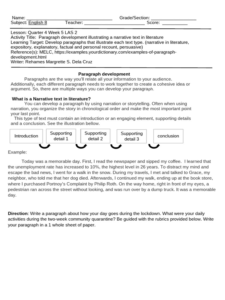 Narrative Paragraph Development Guide | PDF