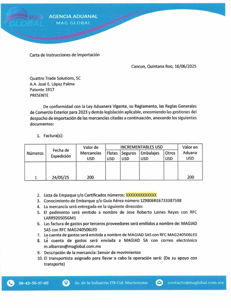 Carta Importacion | PDF