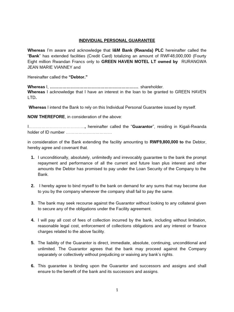 Individual Personal Guarantee for Loan | PDF | Guarantee | Loans