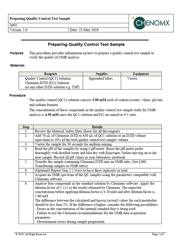 S003 Preparing Quality Control Test Sample | PDF | Ph | Nuclear ...